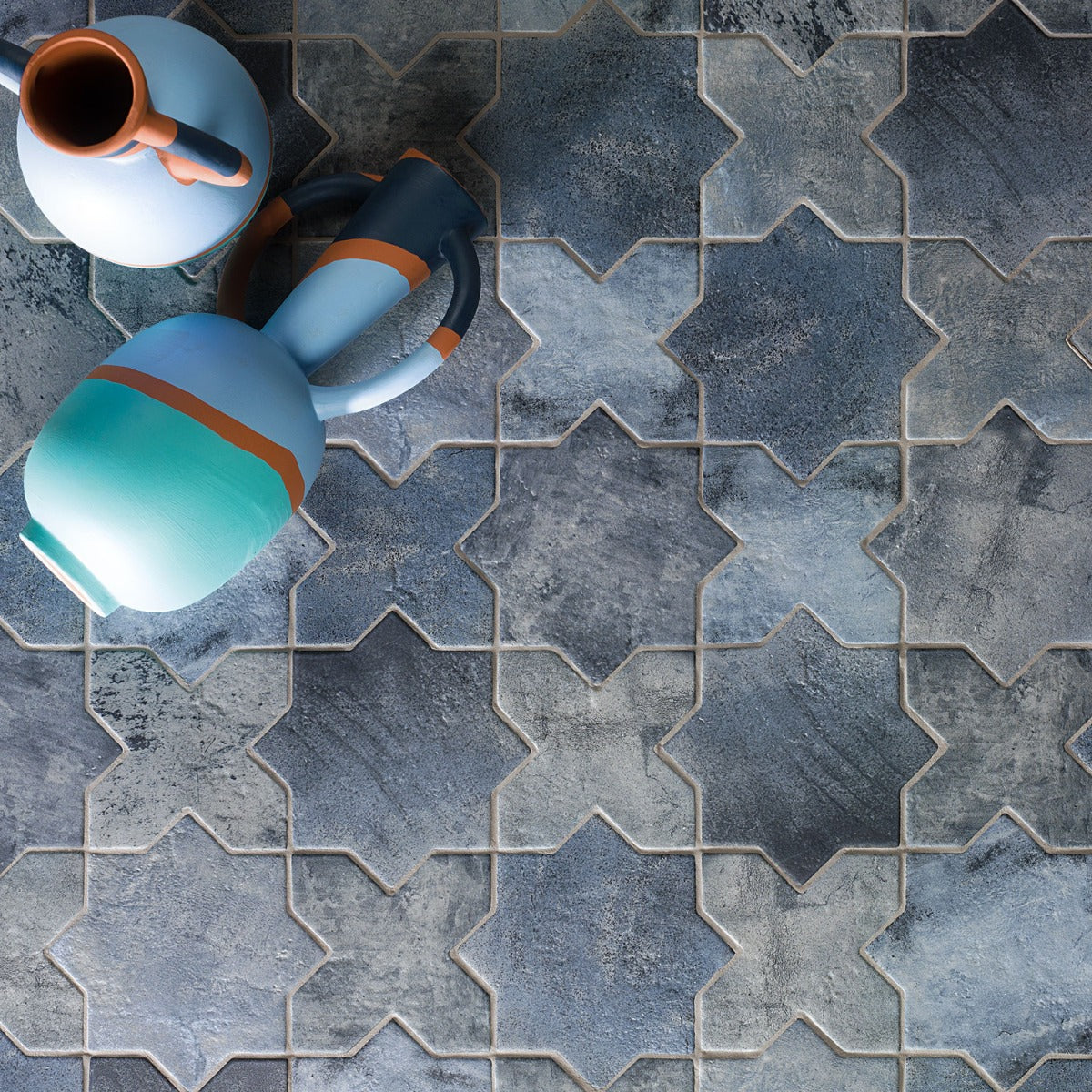 Parma Denim Blue Matte Star and Cross 6" Terracotta Look Porcelain Tile - Image 2
