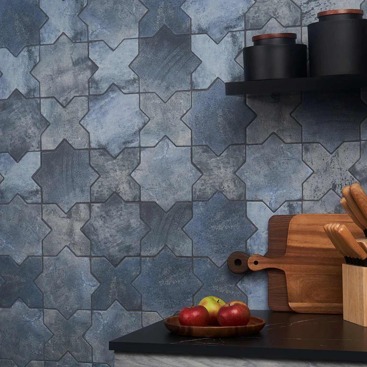Parma Denim Blue Matte Star and Cross 6" Terracotta Look Porcelain Tile - Image 3