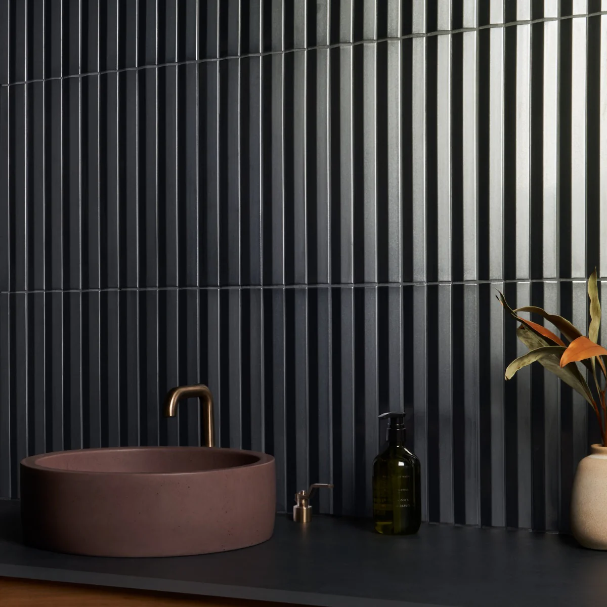 Lux Tile Ponto Metallic Gray Fluted 5x16 3D Polished Porcelain Wall Tile - Image 5