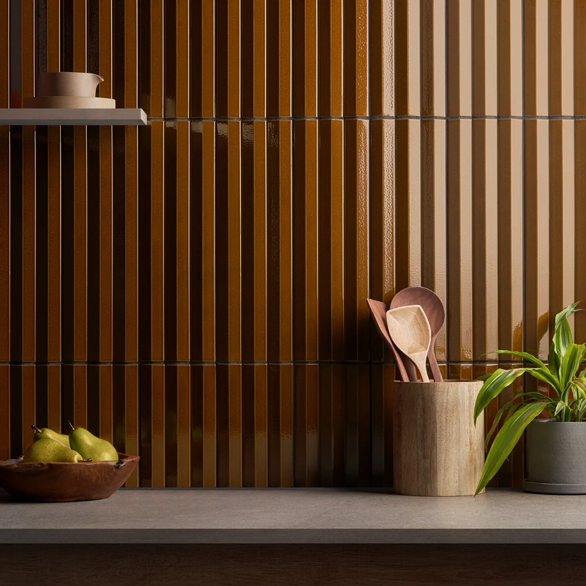 Lux Tile Ponto Ochre Yellow Fluted 5x16 3D Polished Porcelain Wall Tile