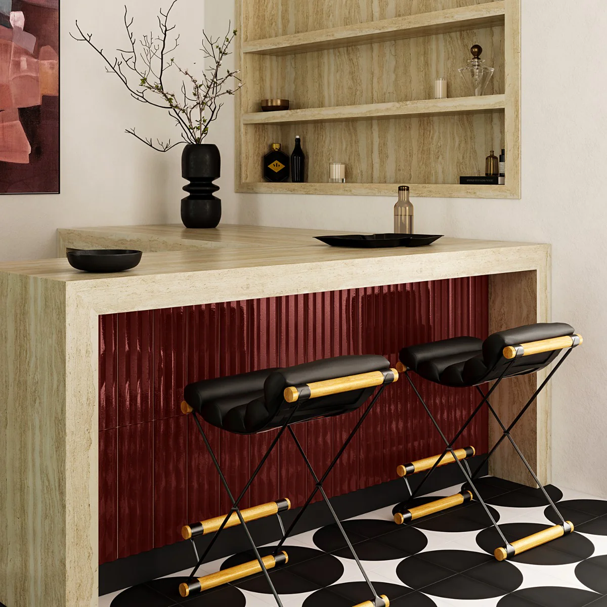 Lux Tile Ponto Ruby Red Fluted 5x16 3D Polished Porcelain Wall Tile - Image 2