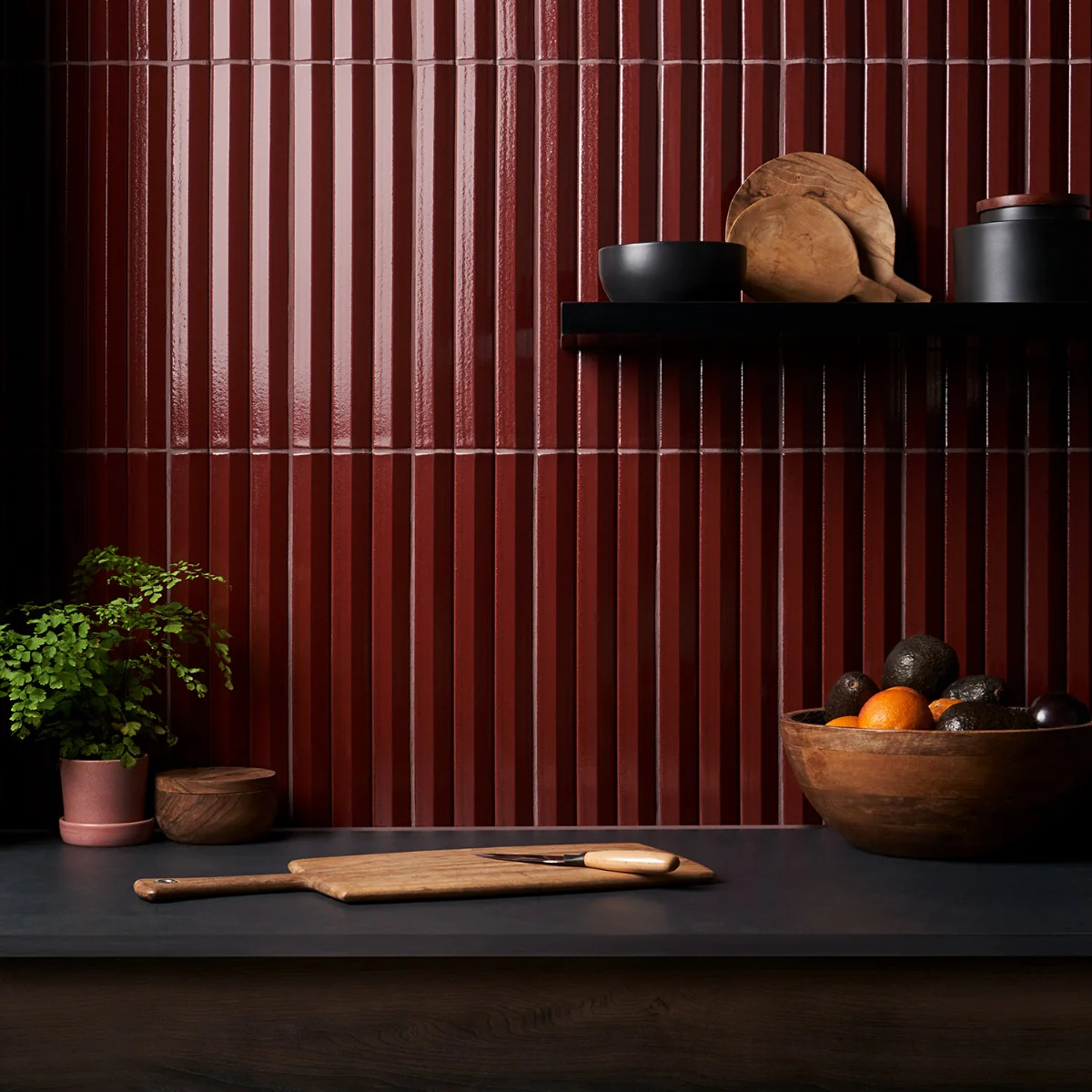 Lux Tile Ponto Ruby Red Fluted 5x16 3D Polished Porcelain Wall Tile - Image 6