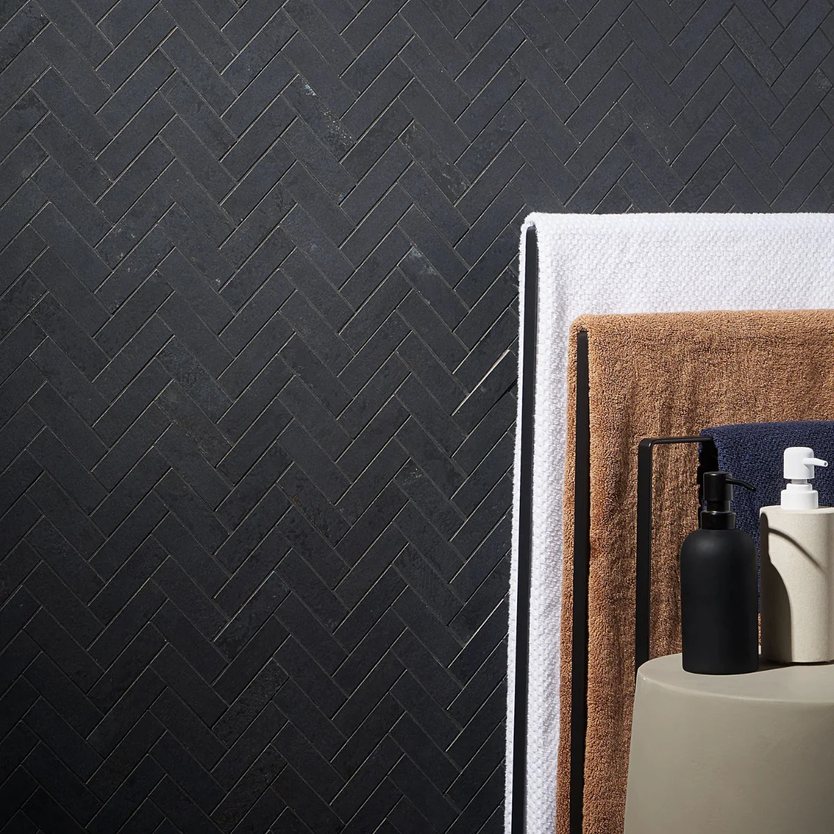 Lux Tile Portrait Black Herringbone Matte Porcelain Mosaic Tile