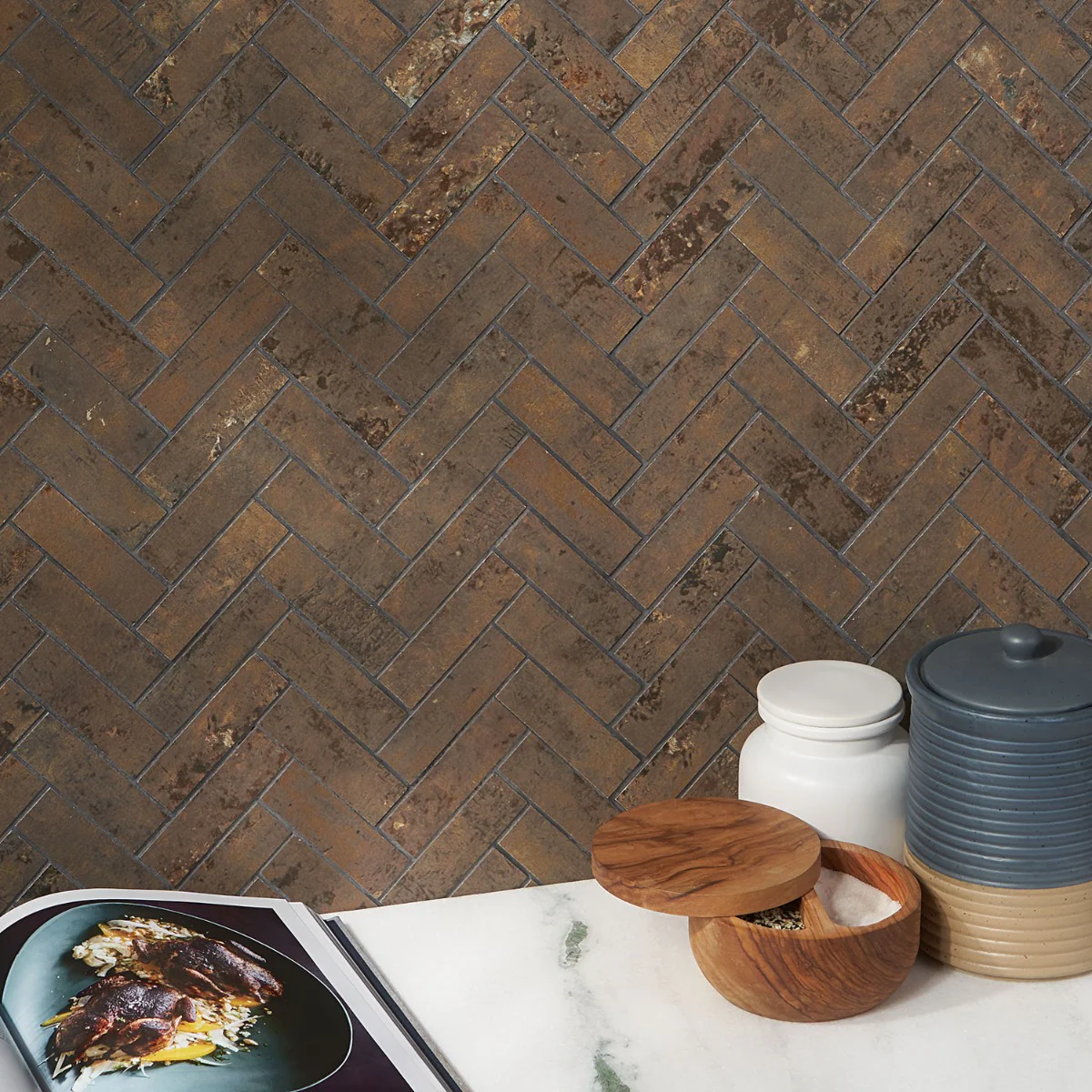 Lux Tile Portrait Copper Herringbone Matte Porcelain Mosaic Tile - Image 5
