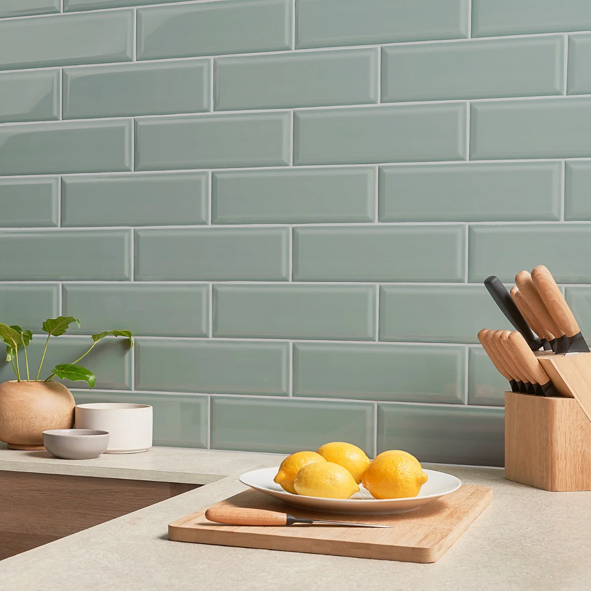 Lux Tile Rise Sage Green 4x12 Beveled Glossy Ceramic Subway Tile - Image 2