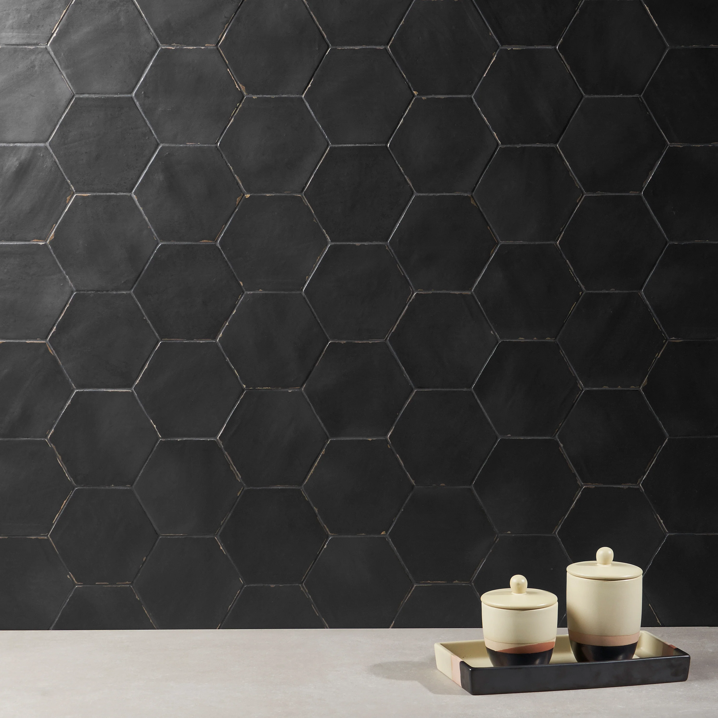 Lux Tile Sasha Hex Nero Black 6" Matte Porcelain Hexagon Tile