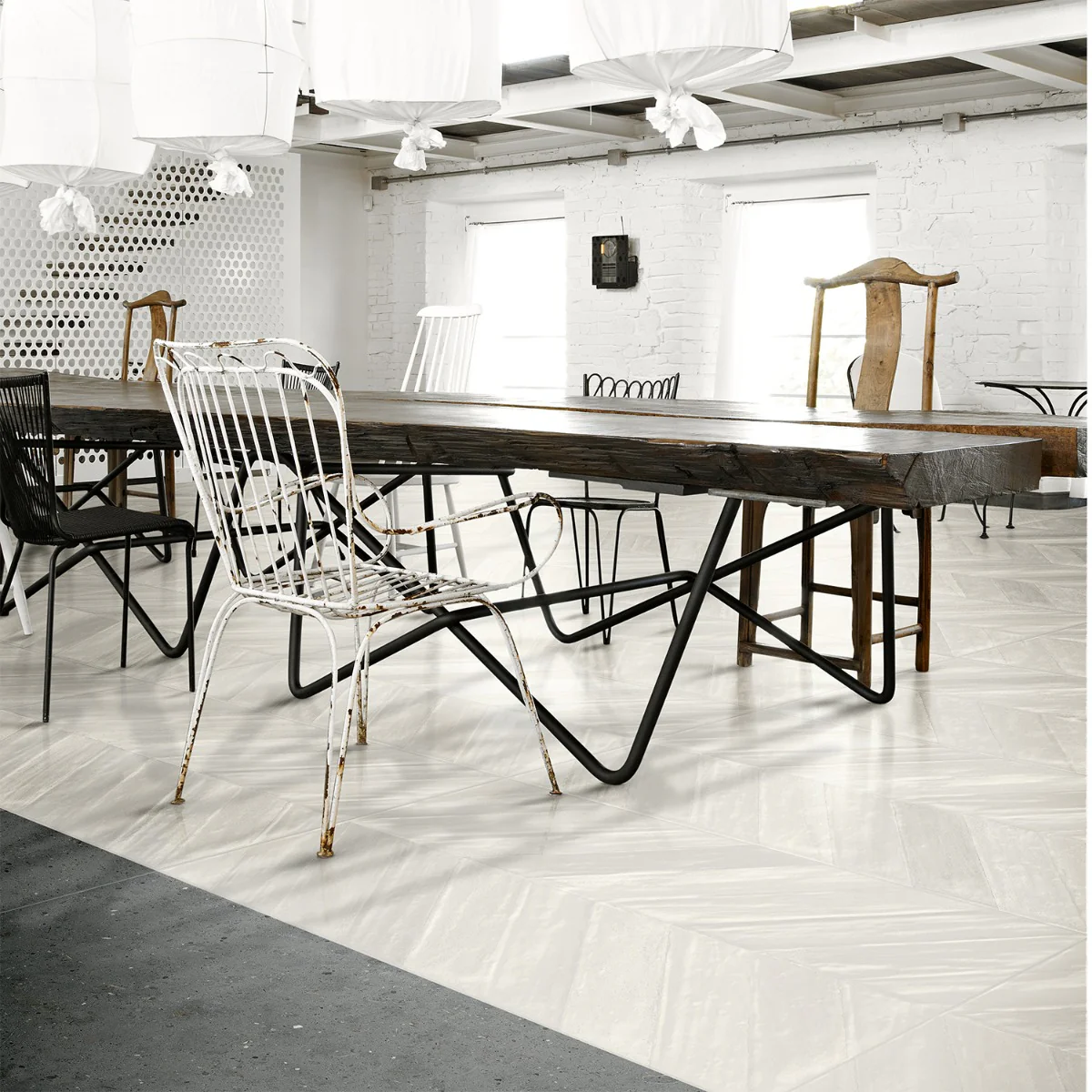 Lux Tile Sculpt White Chevron 24x48 Natural Porcelain Tile - Image 9
