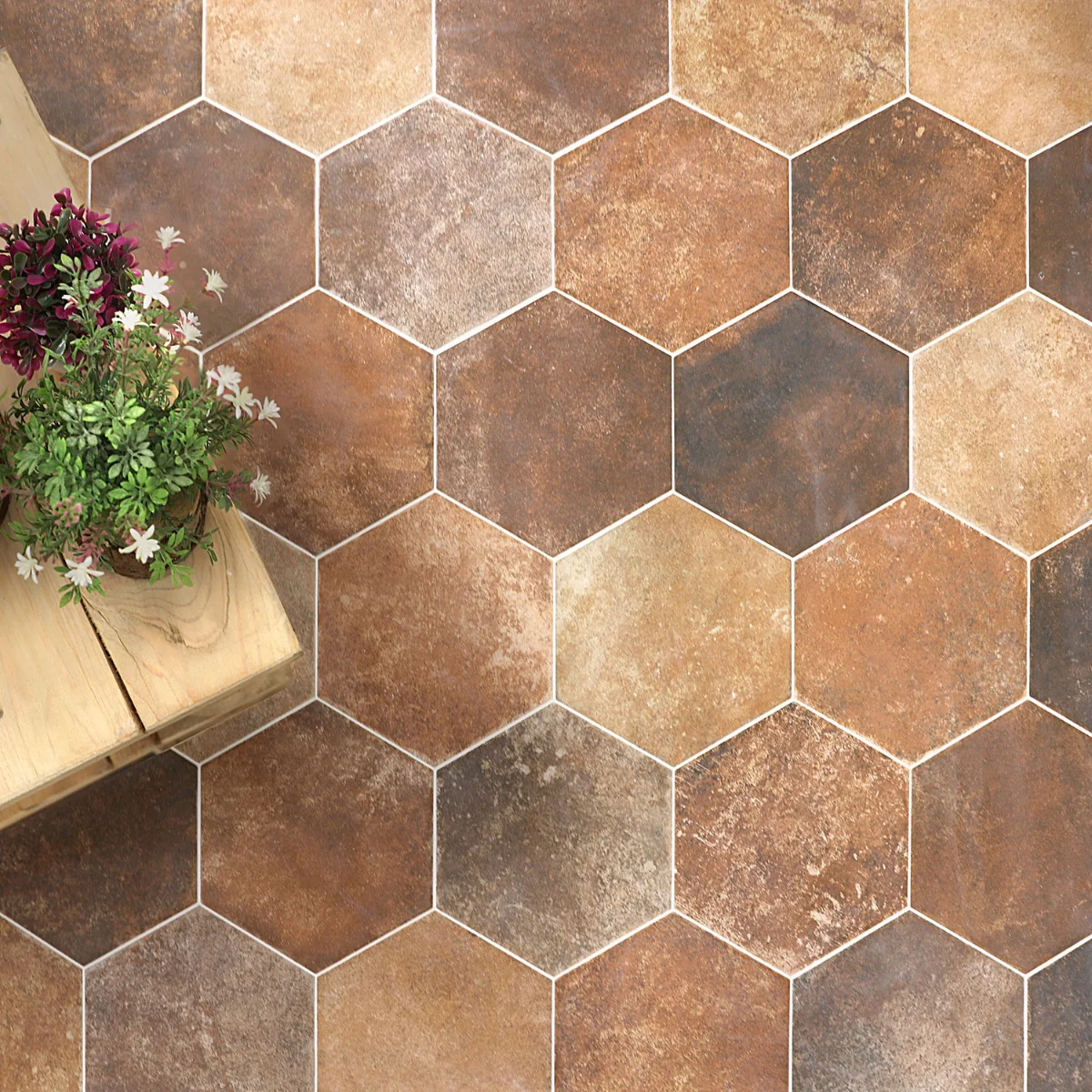 Lux Tile Terra Pompeii Marron 8" Hexagon Matte Porcelain Tile - Image 6