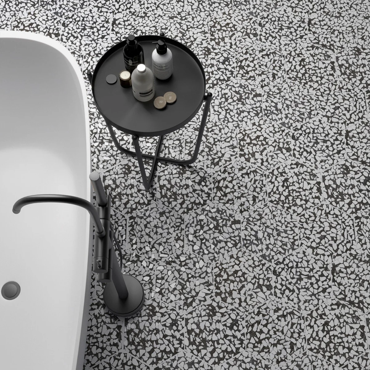 Lux Tile Terrazzo Hex Nero Black & White 9" Matte Porcelain Tile