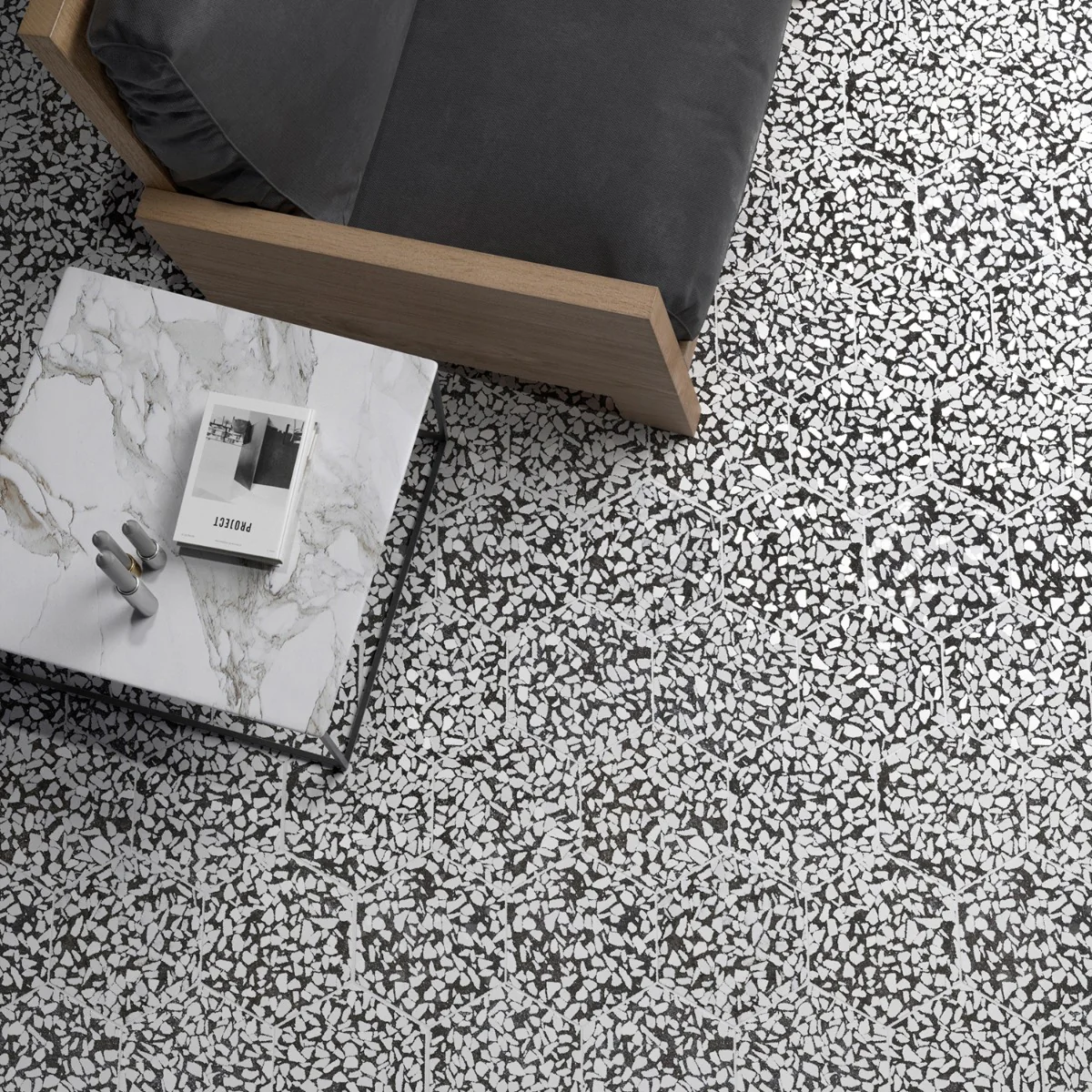 Lux Tile Terrazzo Hex Nero Black & White 9" Matte Porcelain Tile - Image 2