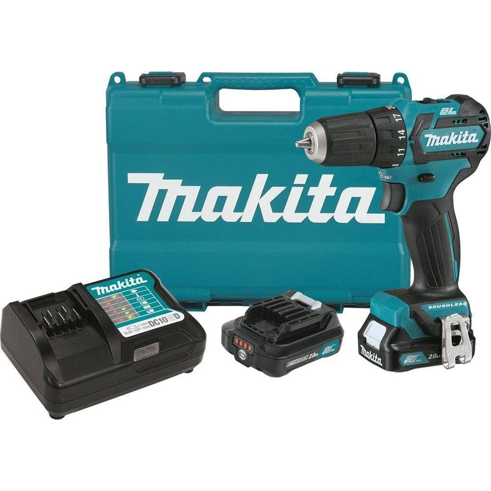 Makita 12V max CXT Lithium‑Ion 3/8 in. Brushless Cordless Driver‑Drill Kit with (2) 2.0Ah Batteries, Charger and Hard Case