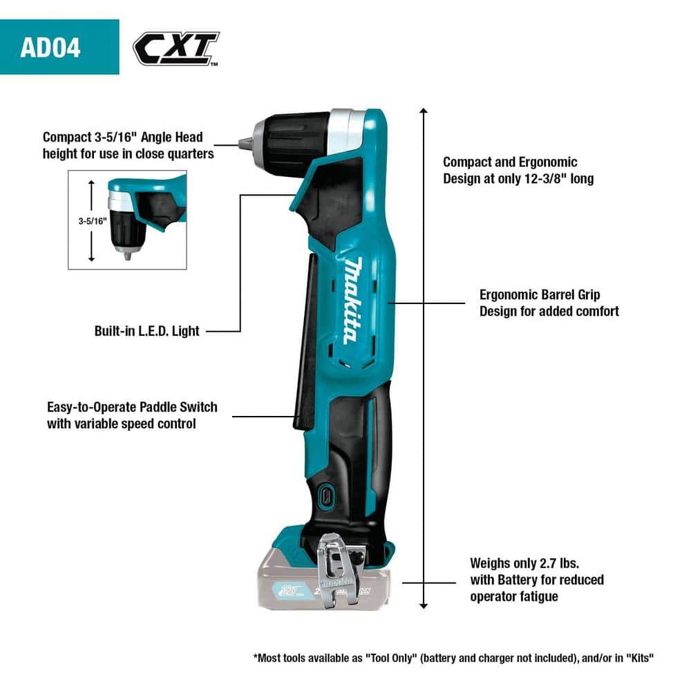 Makita 12V max CXT Lithium‑Ion Cordless 3/8 in. Right Angle Drill Kit (2.0 Ah) - Image 3