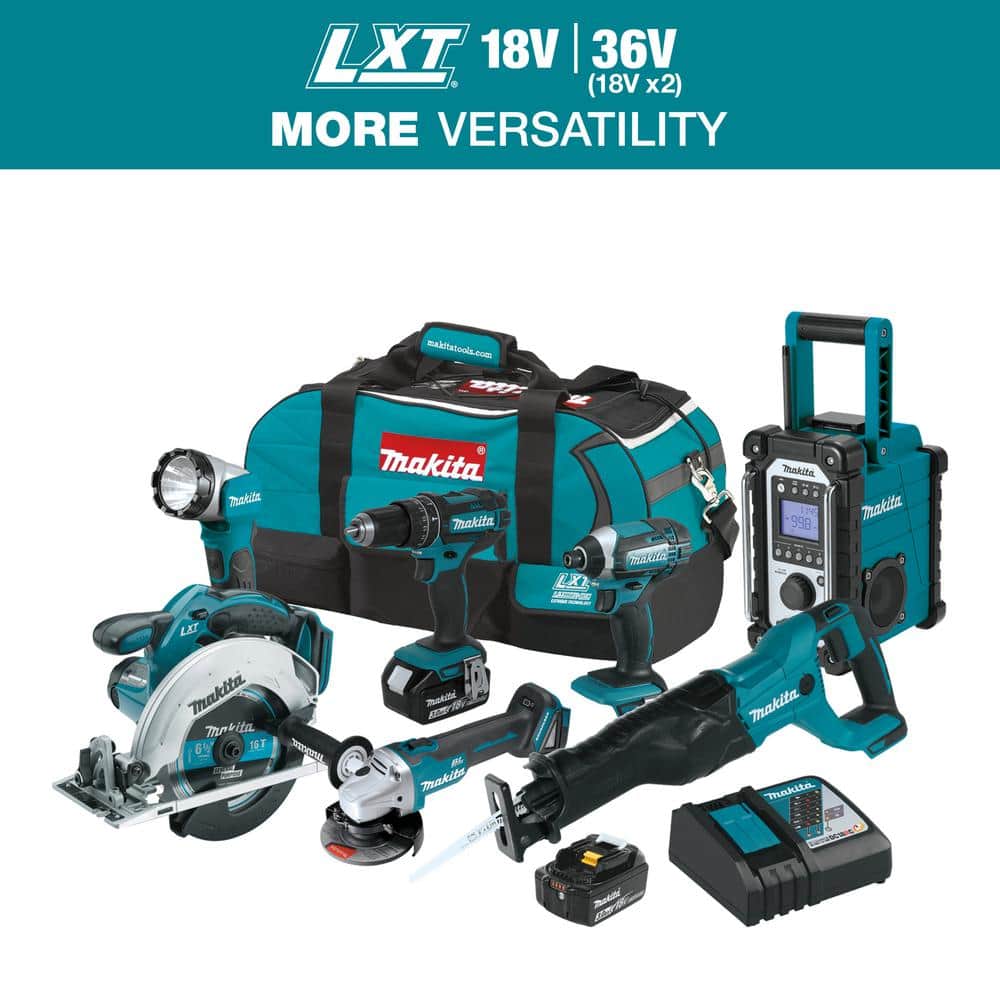 Makita 18V 3.0Ah LXT Lithium‑Ion Cordless Combo Kit (7‑Piece) – XT704