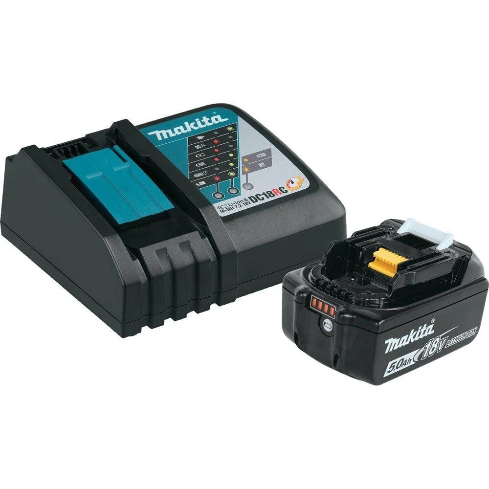 Makita 18V 5.0Ah LXT Lithium‑Ion Battery and Rapid Charger Starter Pack (BL1850B + DC18RC)