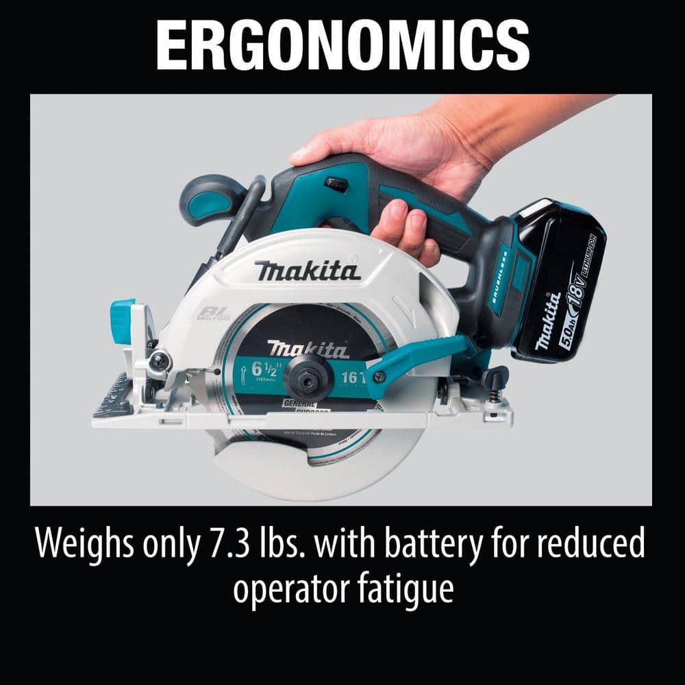 Makita 18V 5.0Ah LXT Lithium‑Ion Brushless Cordless 6-1/2 in. Circular Saw Kit (XSH03T) - Image 6