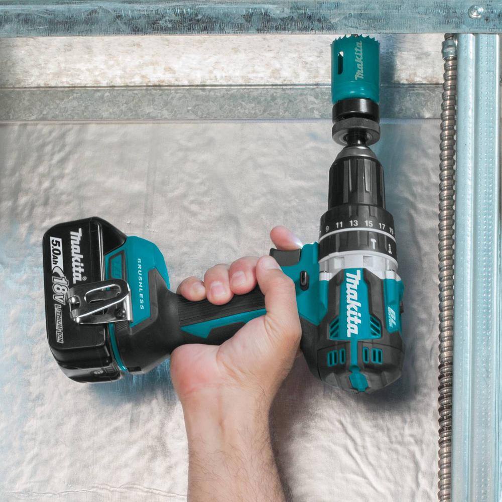 Makita 18V 5.0Ah LXT Lithium‑Ion Compact Brushless Cordless 1/2 in. Hammer Driver‑Drill Kit (XPH12T) - Image 2