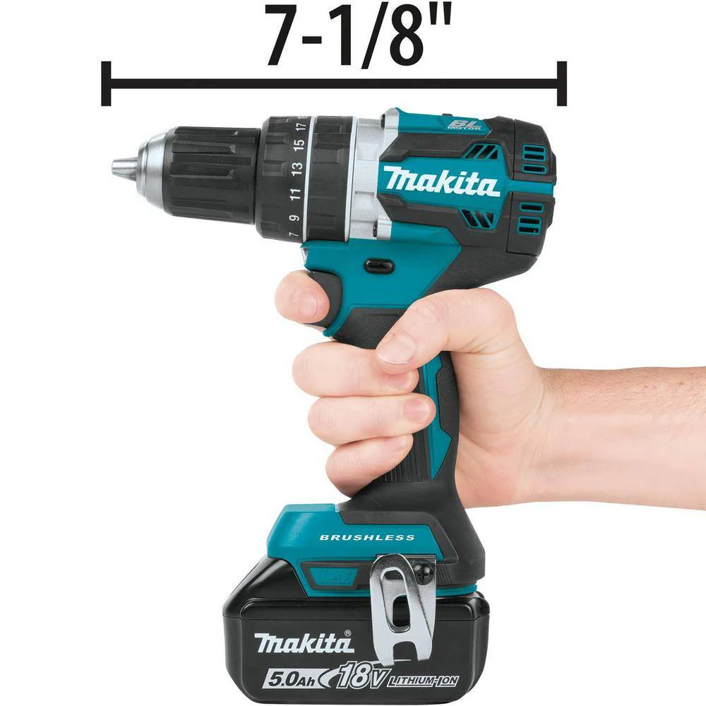 Makita 18V 5.0Ah LXT Lithium‑Ion Compact Brushless Cordless 1/2 in. Hammer Driver‑Drill Kit (XPH12T) - Image 4