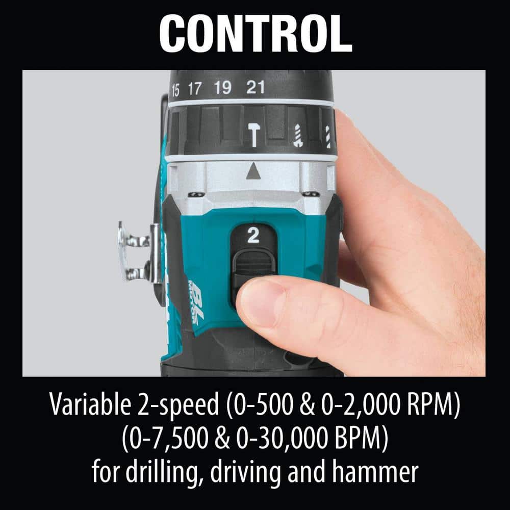 Makita 18V 5.0Ah LXT Lithium‑Ion Compact Brushless Cordless 1/2 in. Hammer Driver‑Drill Kit (XPH12T) - Image 8