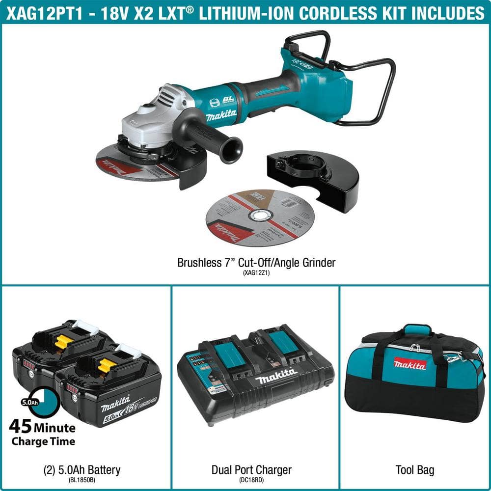 Makita 18V 5.0Ah X2 LXT Lithium‑Ion (36V) Brushless Angle Grinder Kit - Image 2