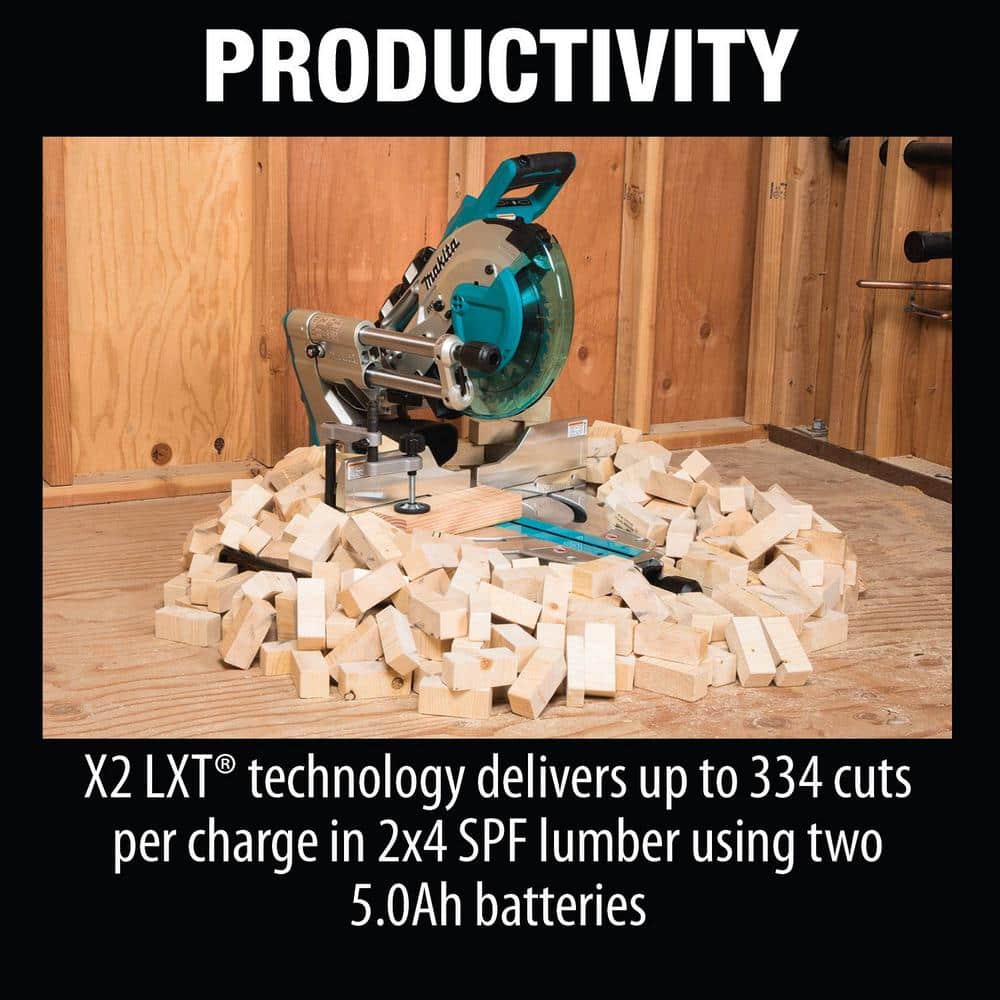 Makita 18V 5.0Ah X2 LXT Lithium‑Ion (36V) Brushless Cordless 10 in. Dual‑Bevel Sliding Compound Miter Saw with Laser Kit - Image 4