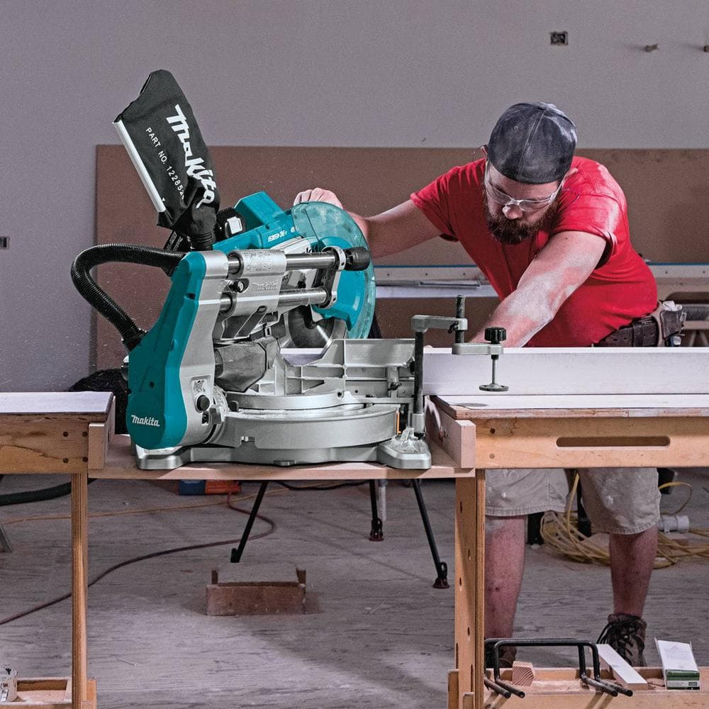 Makita 18V 5.0Ah X2 LXT Lithium‑Ion (36V) Brushless Cordless 10 in. Dual‑Bevel Sliding Compound Miter Saw with Laser Kit - Image 7