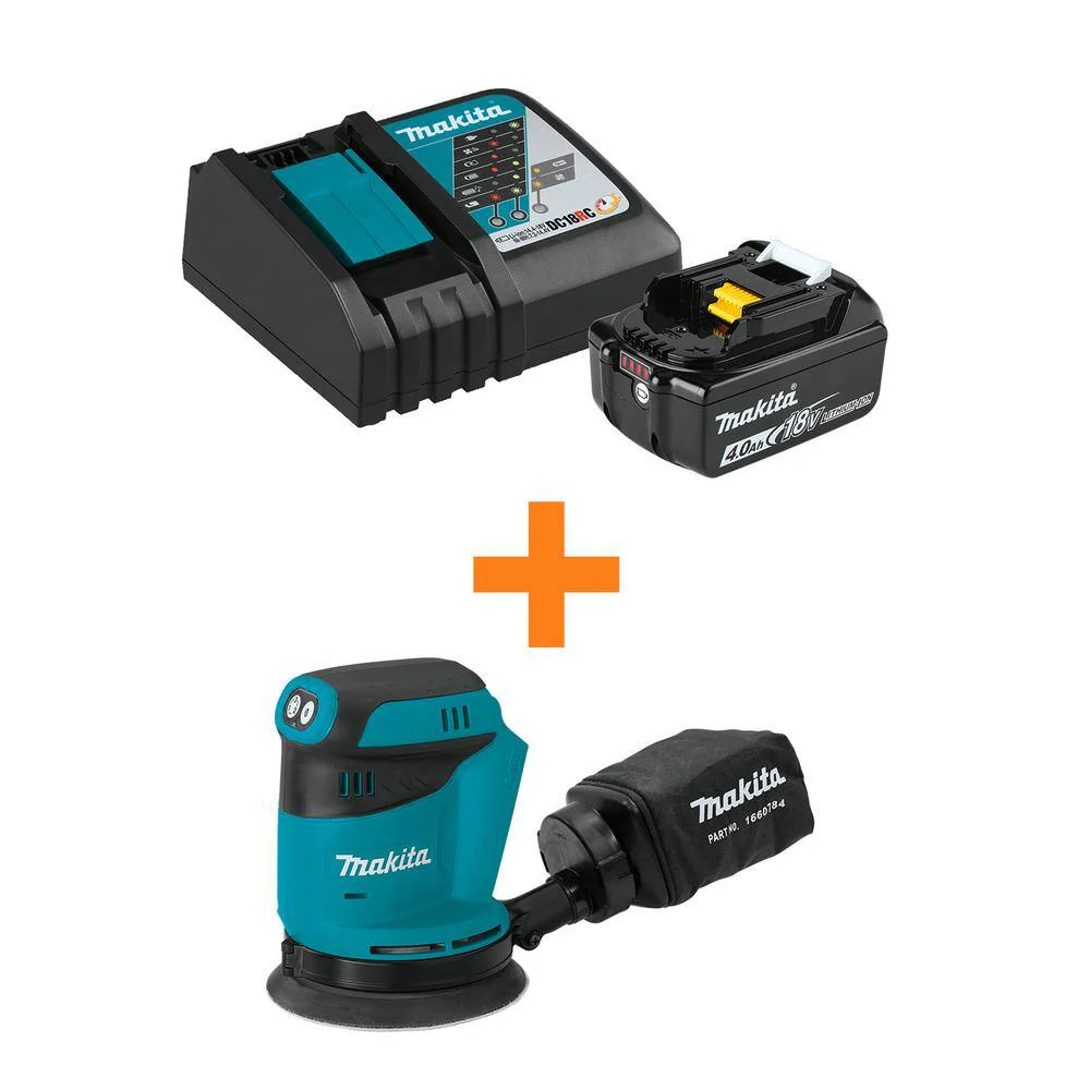 Makita 18V LXT 4.0Ah Battery & Rapid Optimum Charger Starter Pack with Bonus 18V LXT 5 in. Random Orbit Sander