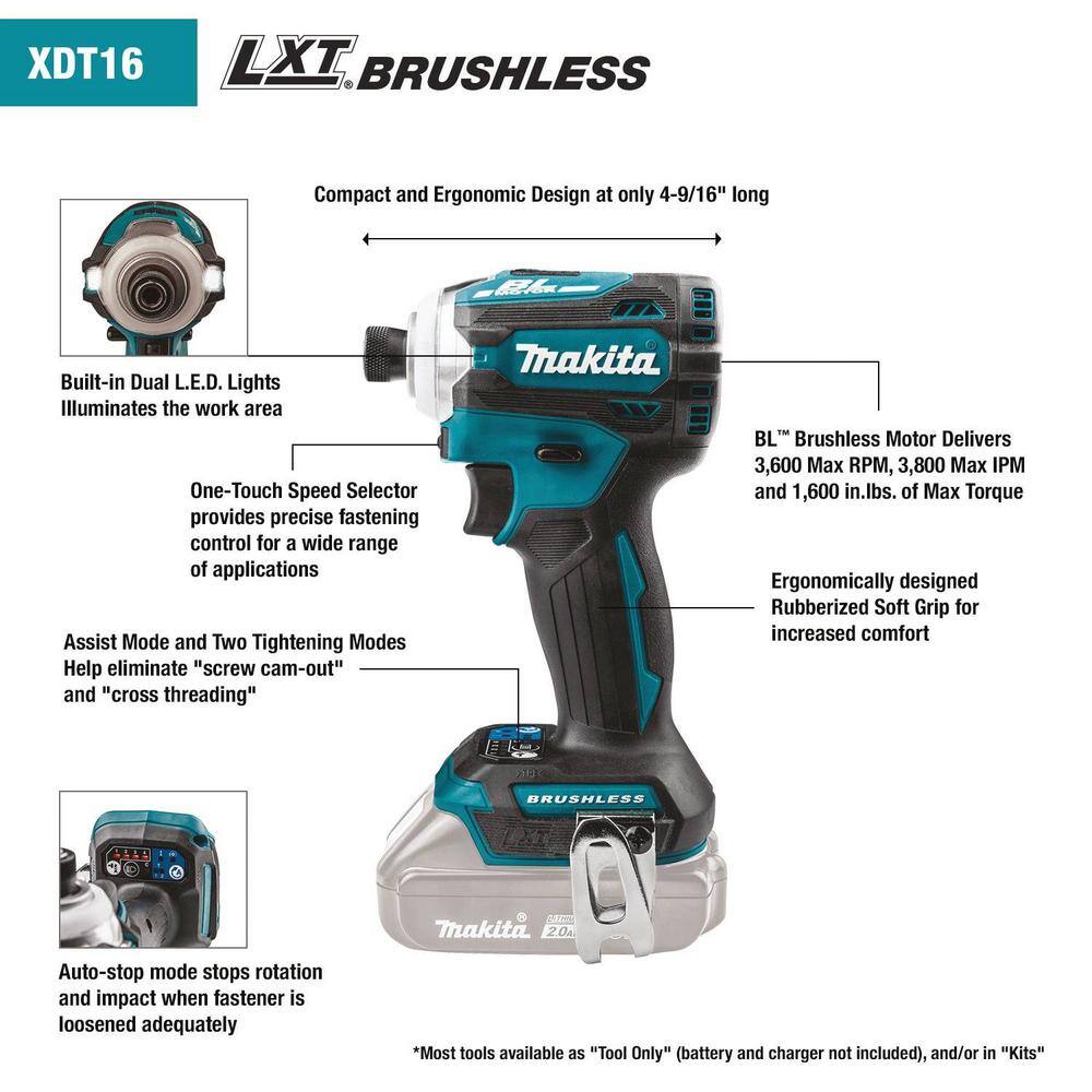 Makita 18V LXT 5.0Ah Brushless Cordless Impact Driver Kit with Quick-Shift Mode, 4-Speed (XDT16T) - Image 2