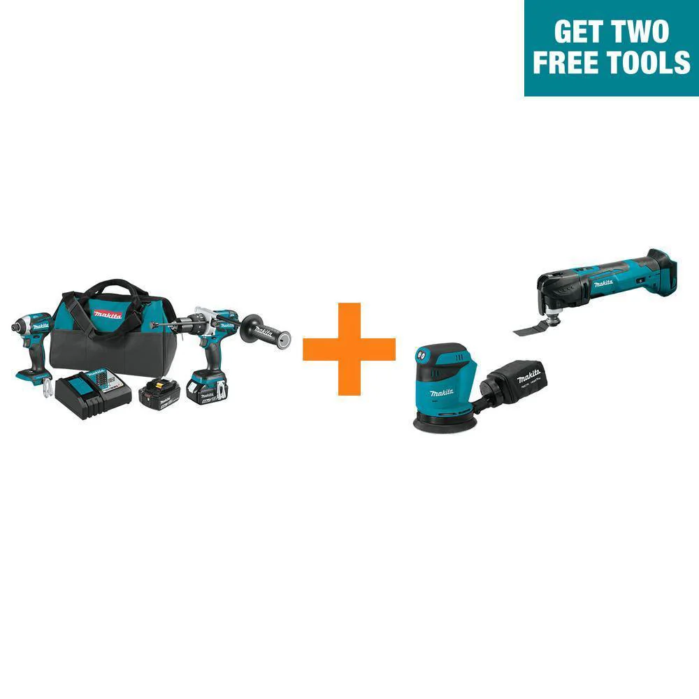 Makita 18V LXT Brushless 2‑Pc Combo Kit (XT268T) 5.0Ah with Bonus 18V LXT 5 in. Random Orbit Sander (XOB01Z) and 18V LXT Oscillating Multi‑Tool (XMT03Z)