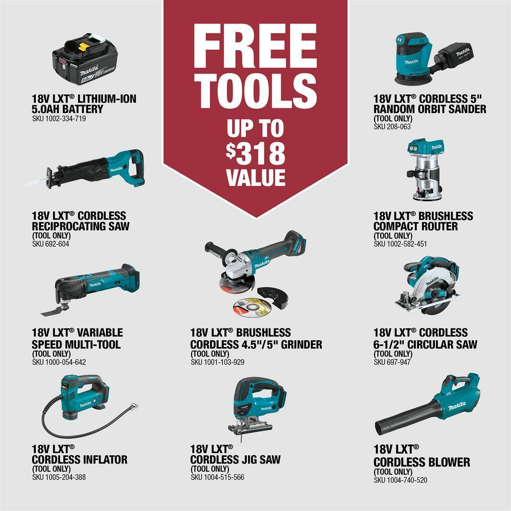 Makita 18V LXT Brushless 2‑Pc Combo Kit (XT268T) 5.0Ah with Bonus 18V LXT 5 in. Random Orbit Sander (XOB01Z) and 18V LXT Oscillating Multi‑Tool (XMT03Z) - Image 2