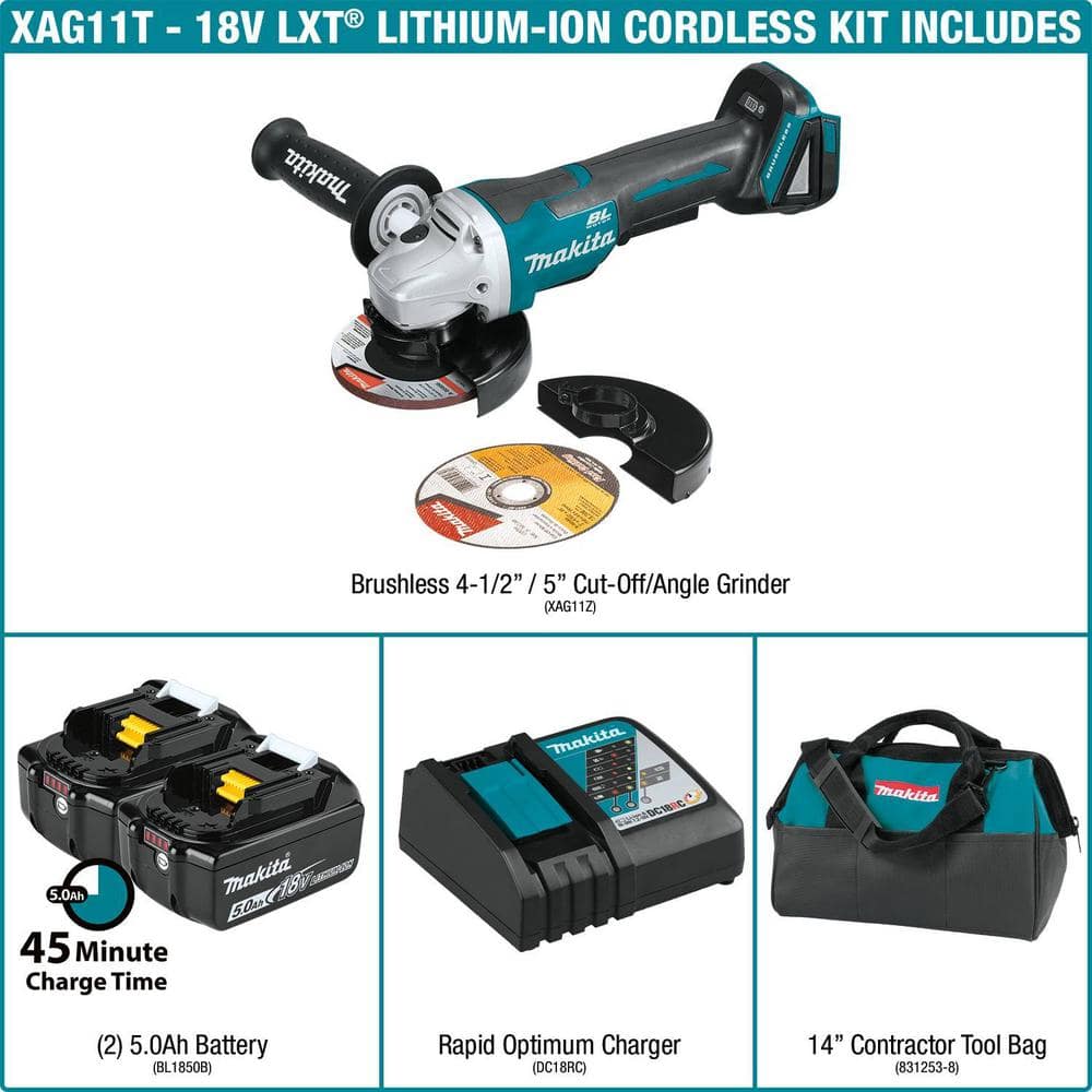 Makita 18V LXT Brushless 4-1/2 in./5 in. Paddle Switch Cut-Off/Angle Grinder Kit with Bonus 18V LXT LED Flashlight - Image 2