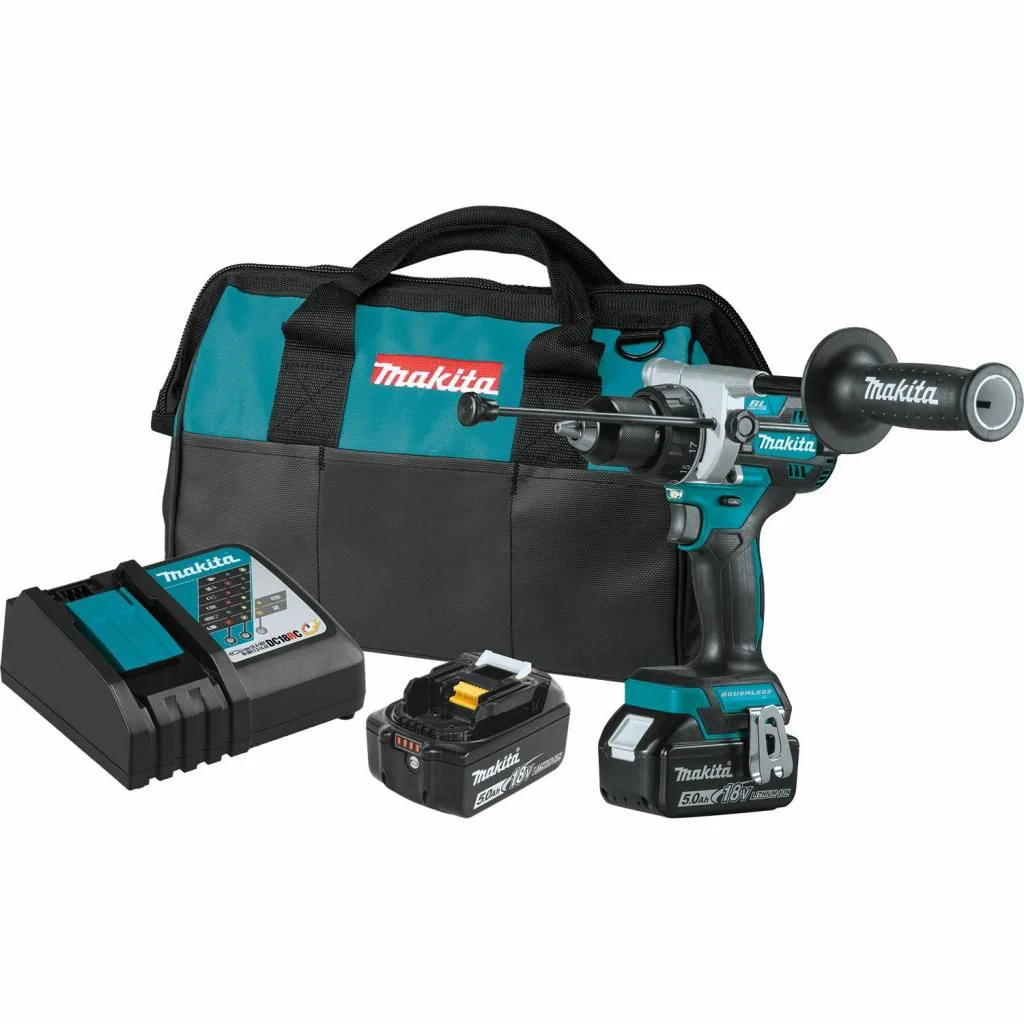 Makita 18V LXT Lithium‑Ion 1/2 in. Brushless Cordless Hammer Drill Kit with (2) 5.0Ah Batteries, Charger and Hard Case