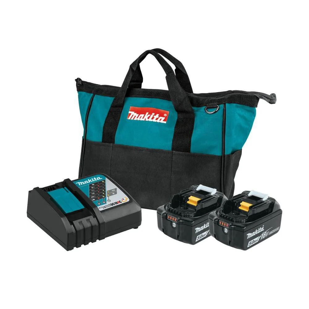 Makita 18V LXT Lithium‑Ion Battery and Rapid Optimum Charger Starter Pack, 5.0Ah (BL1850BDC2)