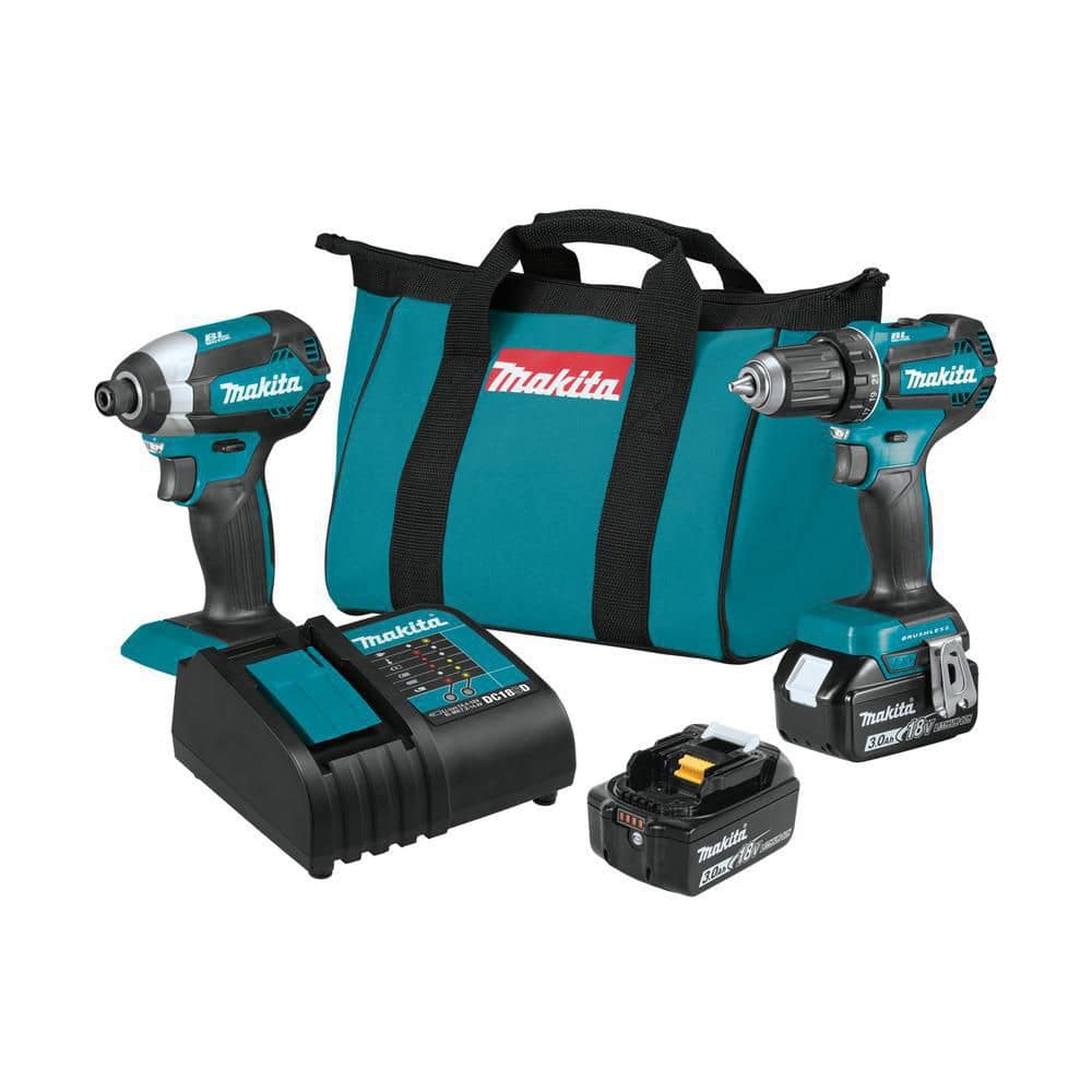 Makita 18V LXT Lithium‑Ion Brushless Cordless 2‑Piece Combo Kit with (2) 3.0Ah Batteries, Driver‑Drill & Impact Driver (XT281S)
