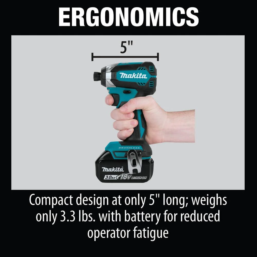 Makita 18V LXT Lithium‑Ion Brushless Cordless 2‑Piece Combo Kit with (2) 3.0Ah Batteries, Driver‑Drill & Impact Driver (XT281S) - Image 8