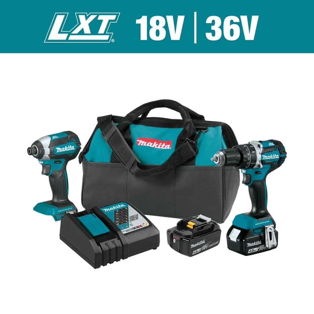 Makita 18V LXT Lithium-Ion Brushless Cordless Hammer Drill and Impact Driver Combo Kit (2-Tool) w/ (2) 4Ah Batteries, Bag - Image 14