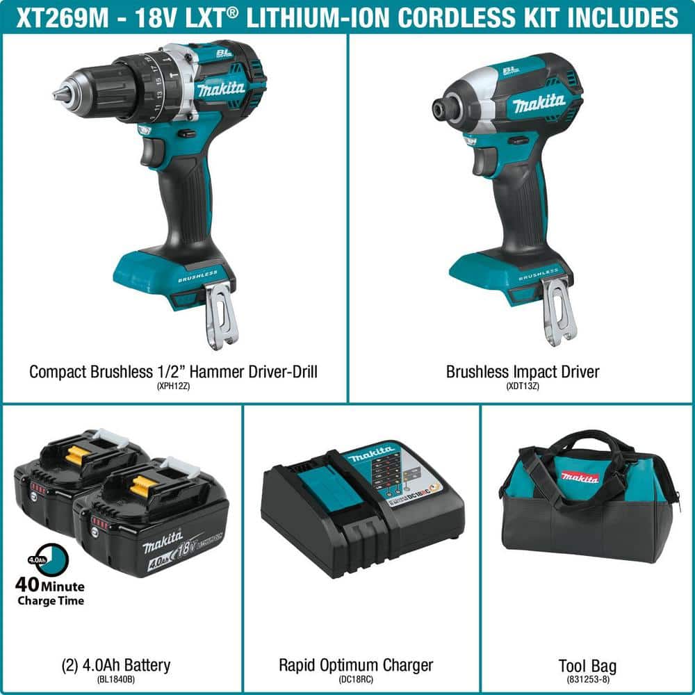 Makita 18V LXT Lithium‑Ion Brushless Cordless Hammer Drill/Impact Driver Combo Kit, 2‑Pc with BONUS 18V Li‑Ion Multi‑Tool - Image 2