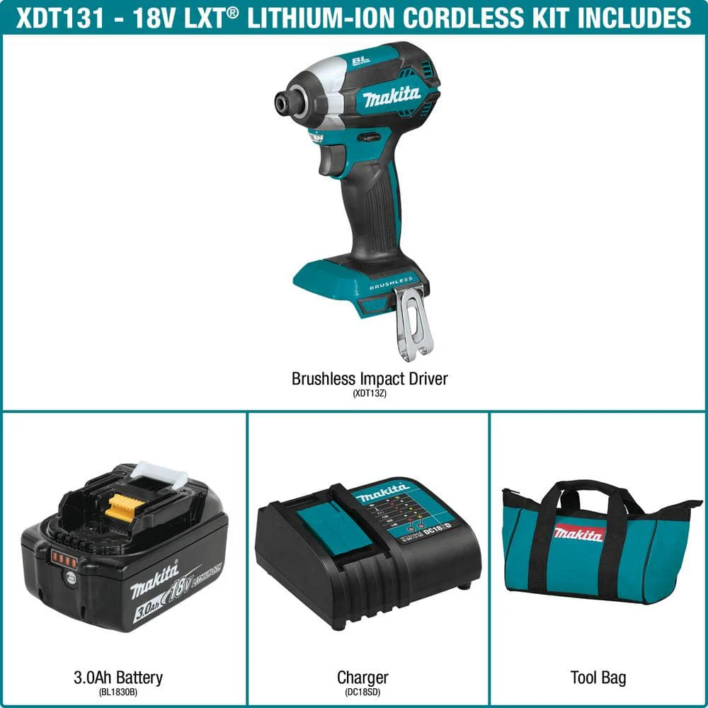 Makita 18V LXT Lithium-Ion Brushless Cordless Impact Driver Kit with (1) Battery 3.0Ah - Image 2