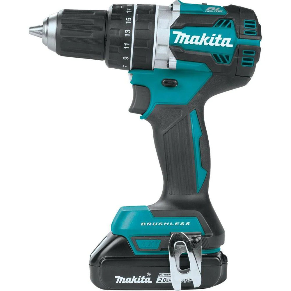 Makita 18V LXT Lithium‑Ion Compact Brushless Cordless 1/2 in. Hammer Driver‑Drill Kit with (2) 2.0Ah Batteries and Hard Case - Image 8