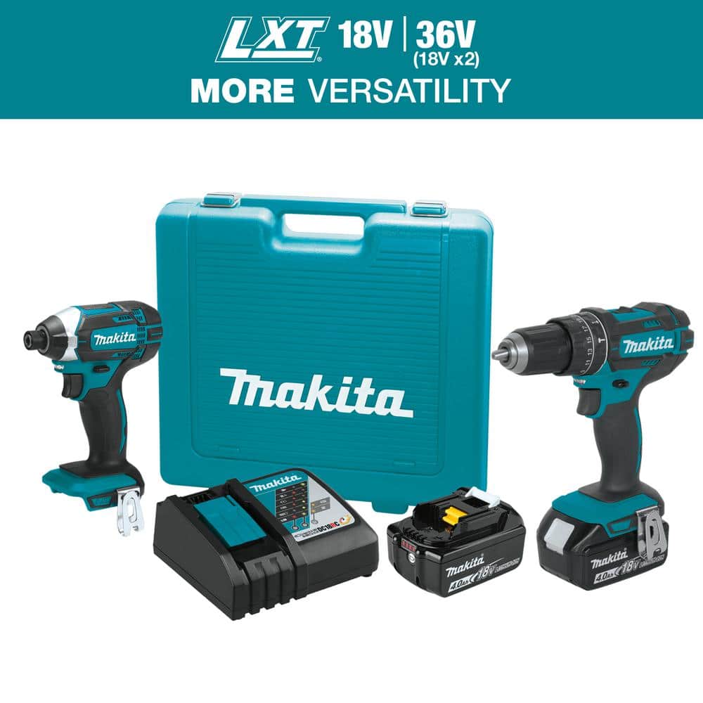 Makita 18V LXT Lithium‑Ion Cordless Combo Kit (2‑Piece) – Hammer Drill & Impact Driver with (2) 4.0Ah Batteries, Charger, Case
