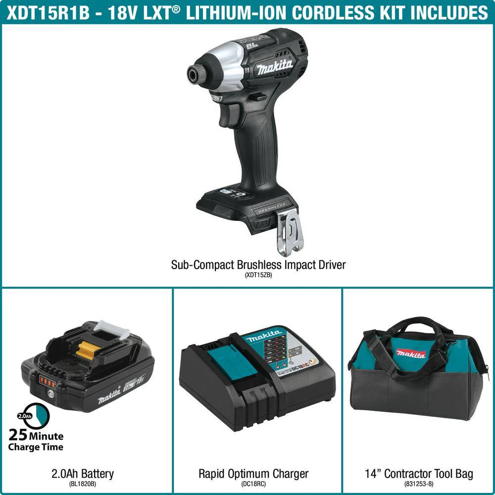 Makita 18V LXT Lithium‑Ion Sub‑Compact Brushless Cordless Impact Driver Kit with (1) 2.0Ah Battery, Charger and Bag - Image 3