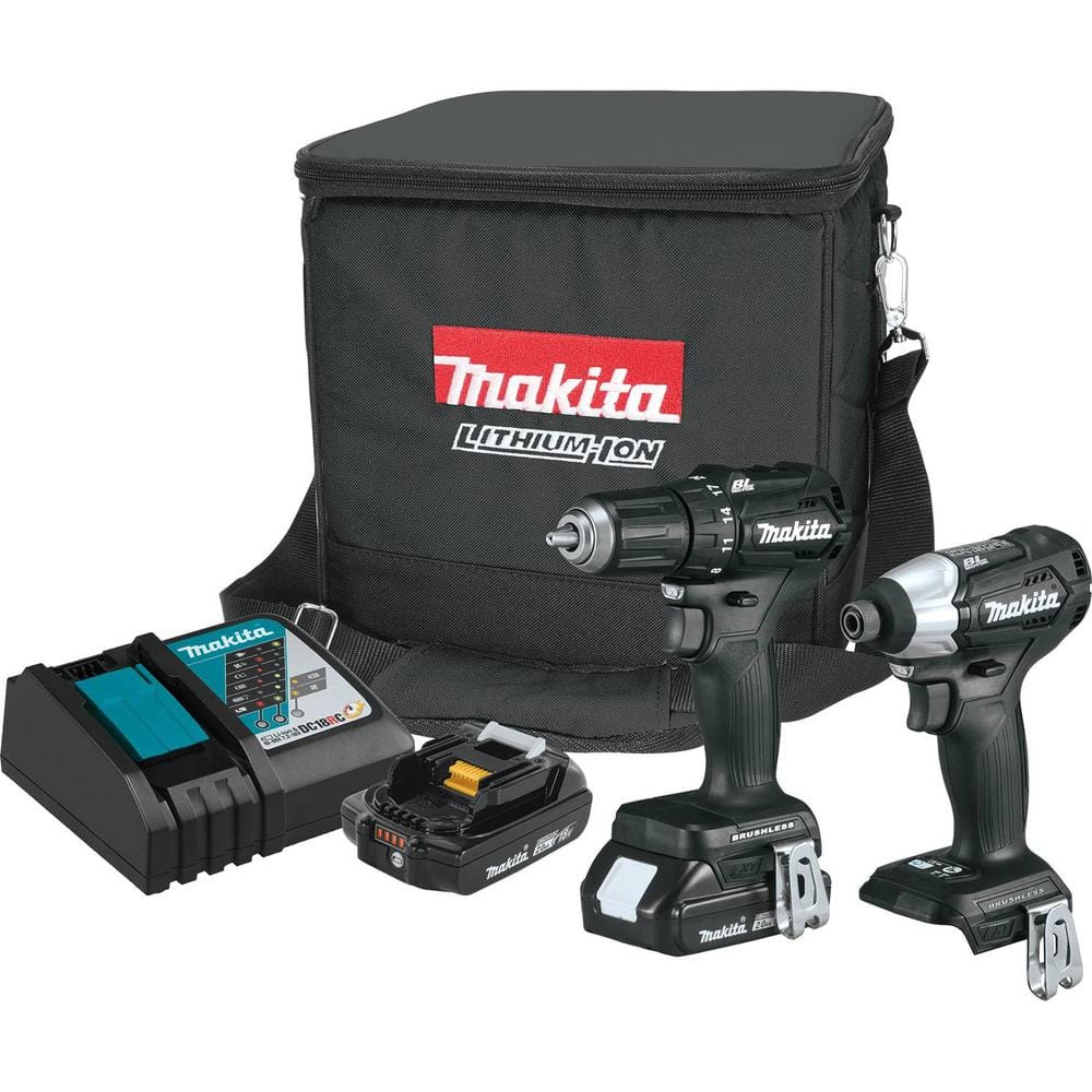 Makita 18V LXT Sub-Compact Brushless Cordless 2‑Piece Combo Kit with 1/2 in. Driver‑Drill & Impact Driver, 2.0Ah Batteries (CX200RB)