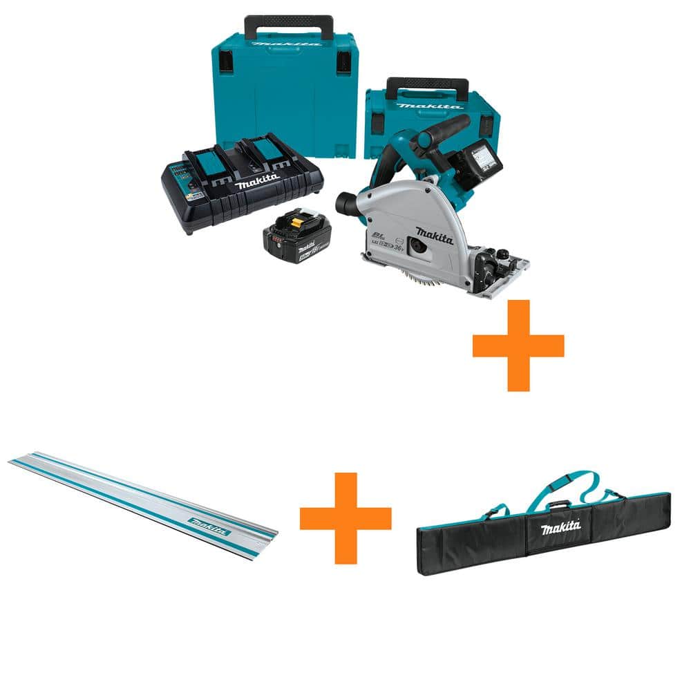 Makita 18V X2 LXT (36V) Brushless 6-1/2 in. Plunge Circular Saw Kit, 5.0Ah with 55 in. Guide Rail and Guide Rail Clamp (2-Pack)