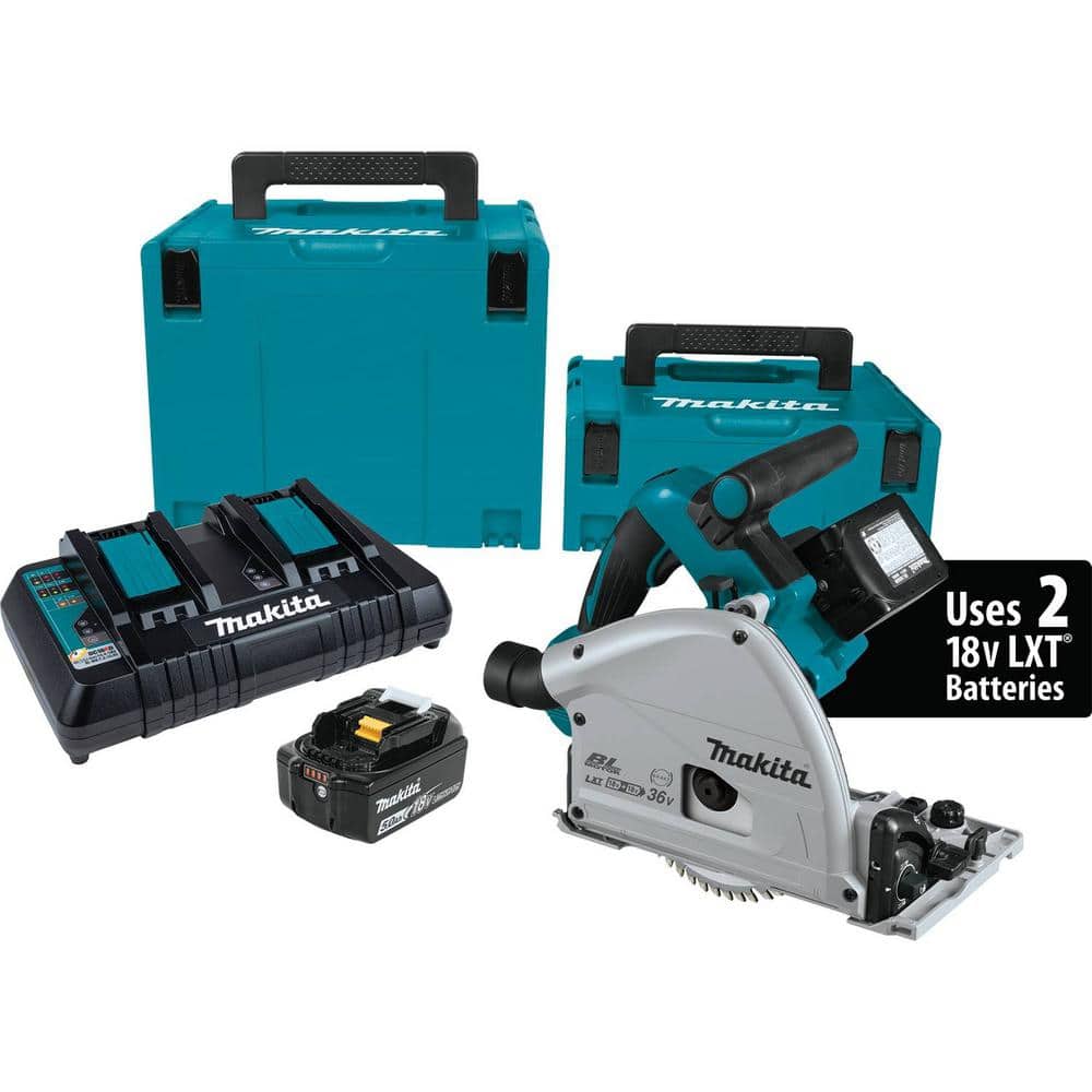 Makita 18V X2 LXT (36V) Brushless 6-1/2 in. Plunge Circular Saw Kit, 5.0Ah with 55 in. Guide Rail and Guide Rail Clamp (2-Pack) - Image 2