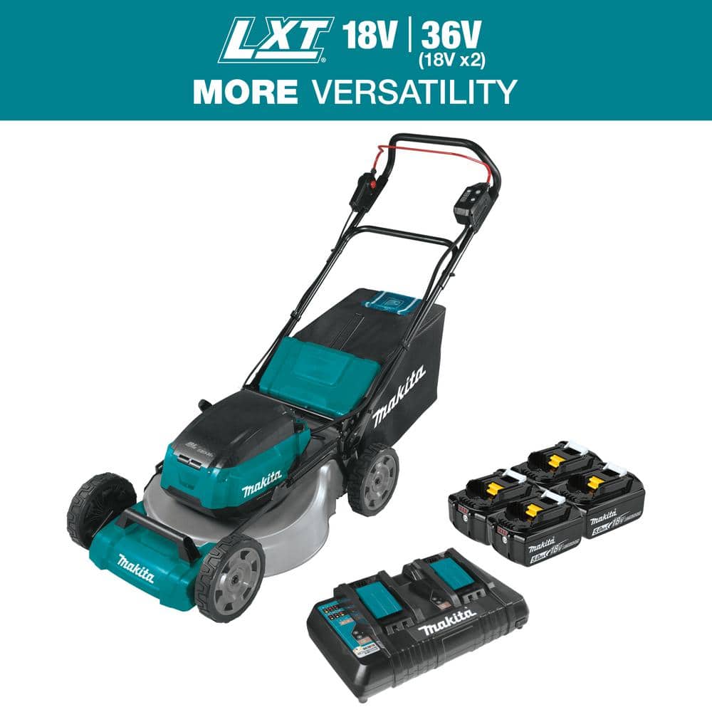 Makita 21 in. 18V X2 (36V) LXT Lithium-Ion Cordless Walk-Behind Push Lawn Mower Kit with 4 Batteries (5.0Ah)
