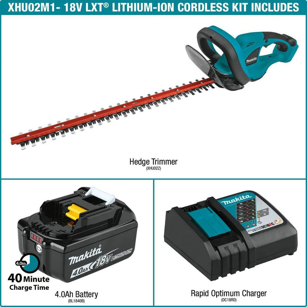 Makita 22 in. 18V LXT Lithium‑Ion Cordless Hedge Trimmer Kit with 4.0Ah Battery and Charger (XHU02M1) - Image 4