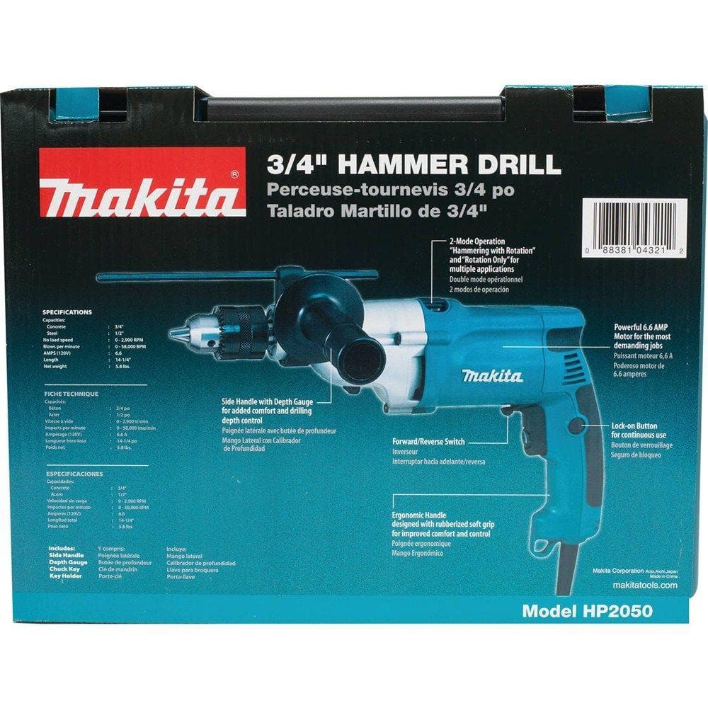 Makita 6.6 Amp 1/2 in. Corded Variable Speed Hammer Drill with Torque Limiter Side Handle Depth Gauge Chuck Key Hard Case - Image 10