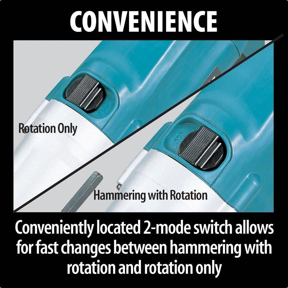 Makita 6.6 Amp 1/2 in. Corded Variable Speed Hammer Drill with Torque Limiter Side Handle Depth Gauge Chuck Key Hard Case - Image 7