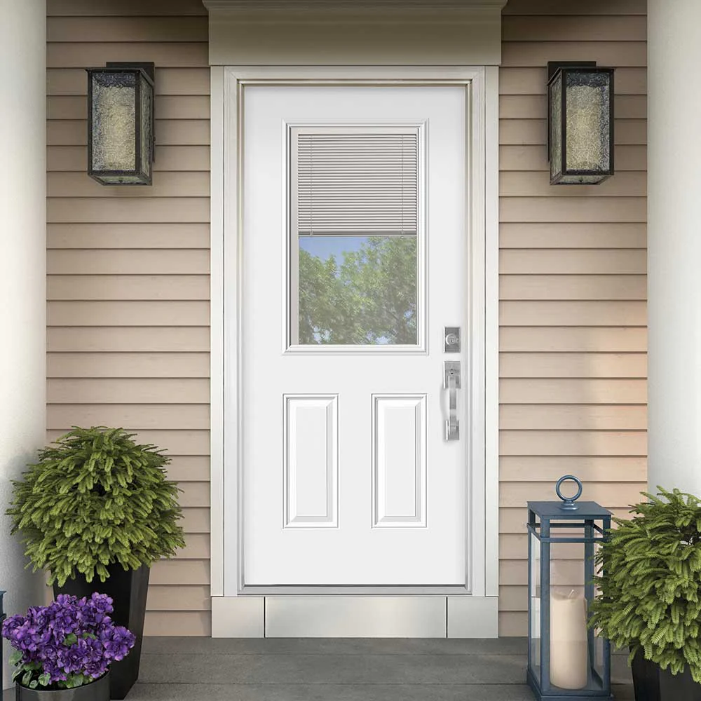 Masonite 30-in x 80-in Steel Half Lite Left-Hand Inswing Primed Prehung Single Front Door with Brickmould, Insulating Core, Blinds Between Glass - Image 2
