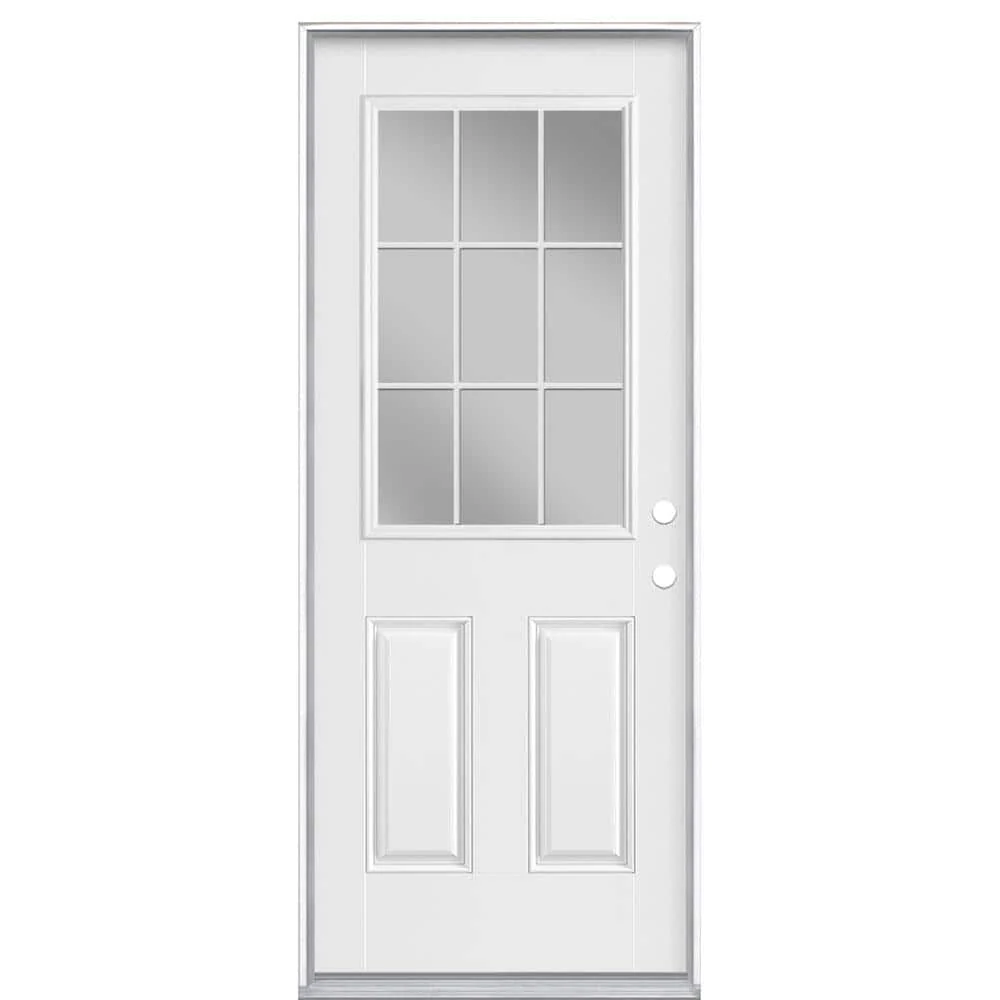 Masonite 32 x 80 in. 9 Lite Left Hand Inswing Primed White Smooth Fiberglass Prehung Exterior Door