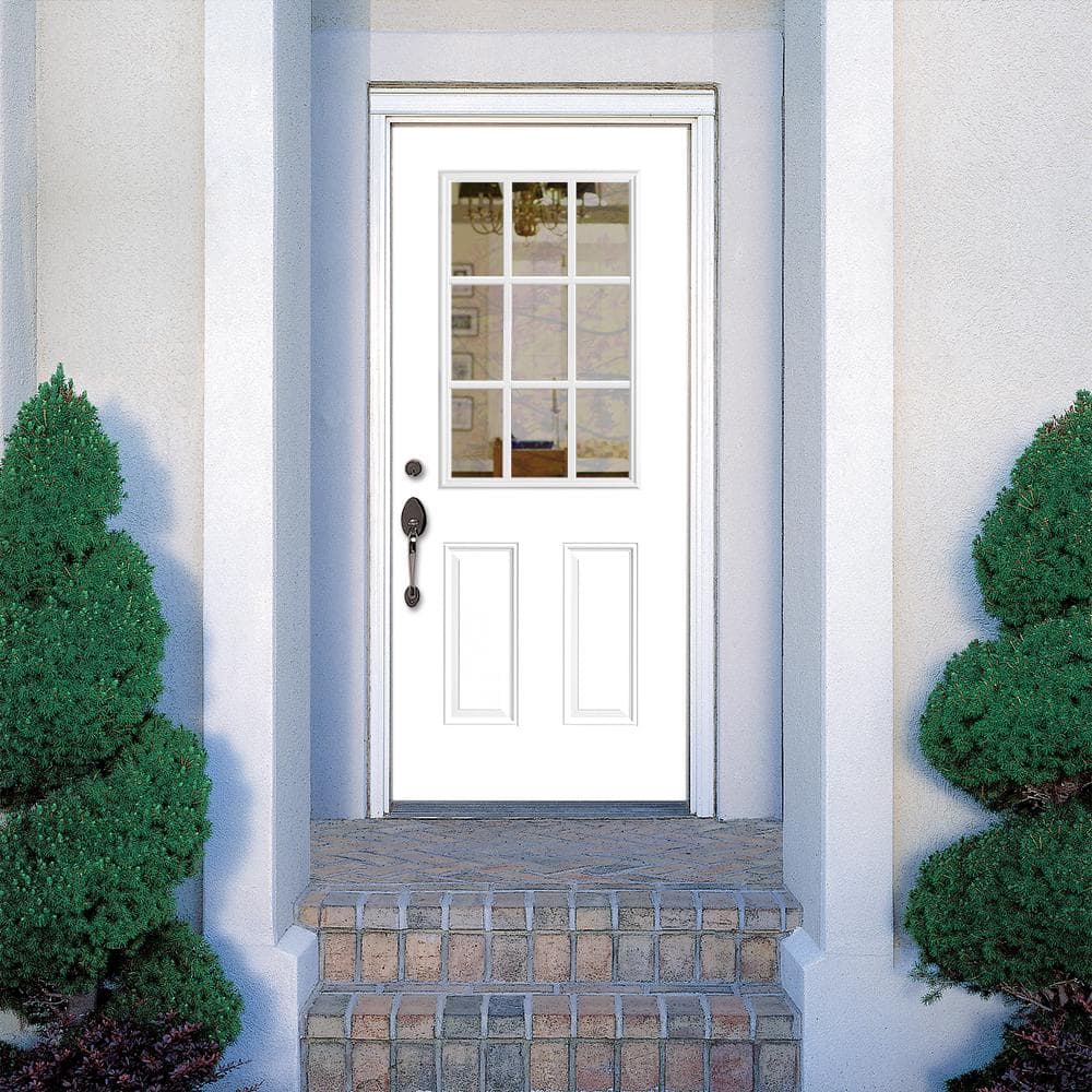 Masonite 32 x 80 in. 9 Lite Left Hand Inswing Primed White Smooth Fiberglass Prehung Exterior Door - Image 2